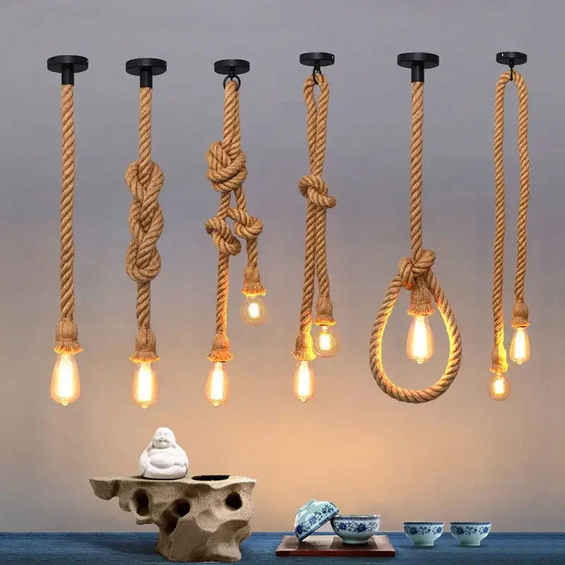 Rope Lamp Creative Country Edison Bulb Chandelier